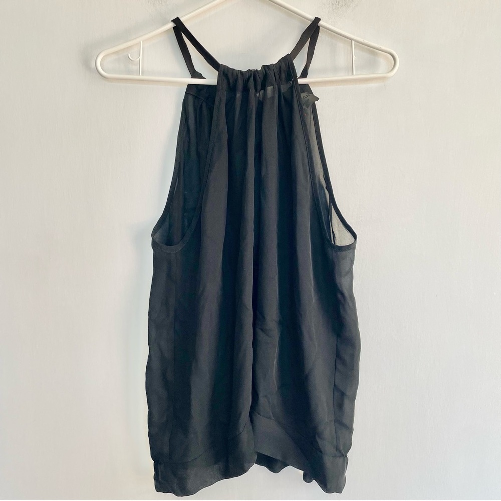Nili Lotan 100% Silk Black Blouse Sleeveless Chiffon Halter Neck Sheer Size M